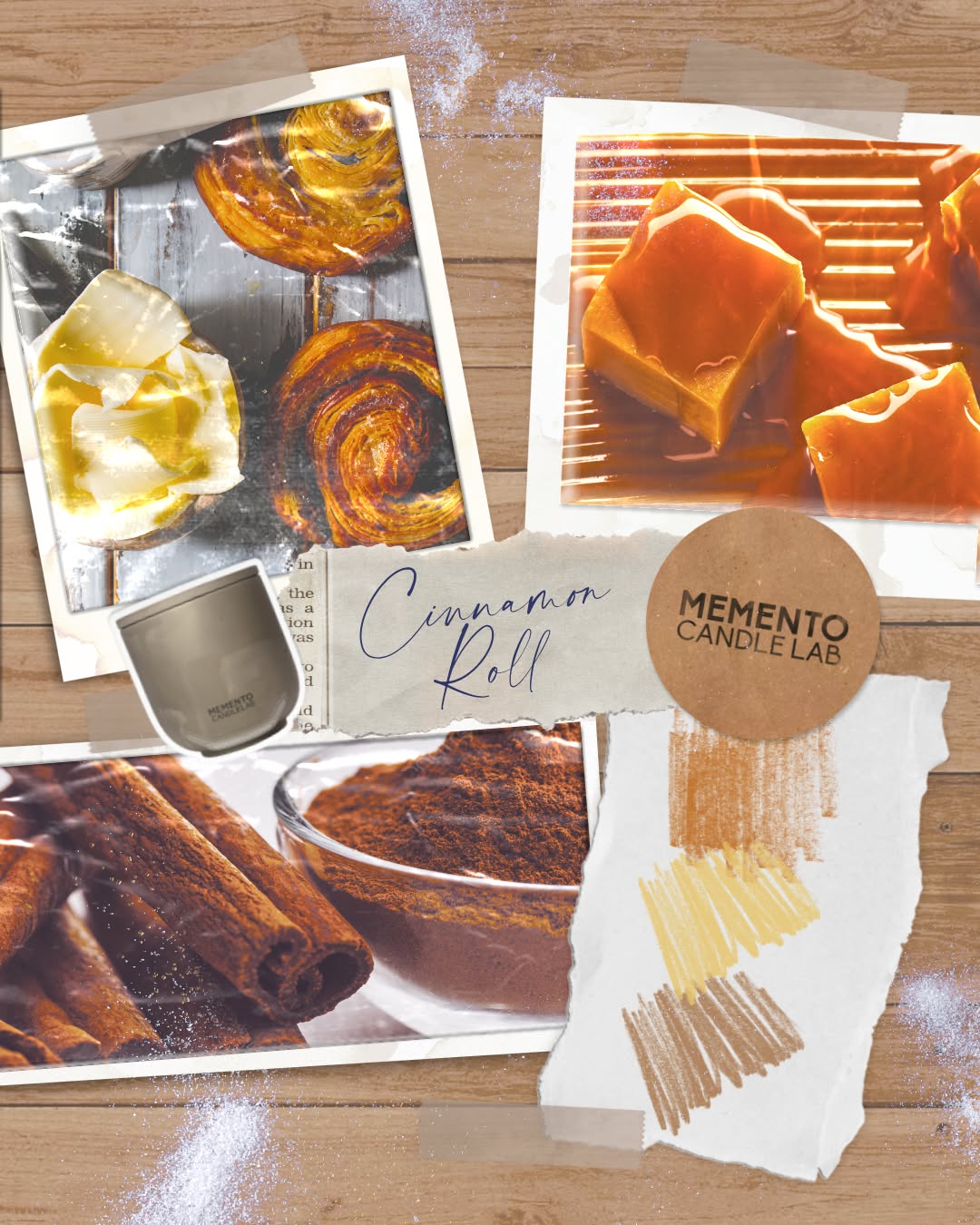Cinnamon Roll nació del contraste entre la canela especiada 🍂, la suavidad de la mantequilla 🧈 y el toque dulce del caramelo 🍮.Una esencia que envuelve sin prisa, hecha para cualquier momento del año.#MementoCandleLab #ProcesoCreativo #VelasArtesanales #Moodboard #PaletaDeColores #InspiraciónGourmand #VelasConHistoria #DiseñoSensorial #AromasQueCuentan #CandleDesign #VelasVeganas #CandleLovers #DecoraciónEmocional #EstéticaSensorial